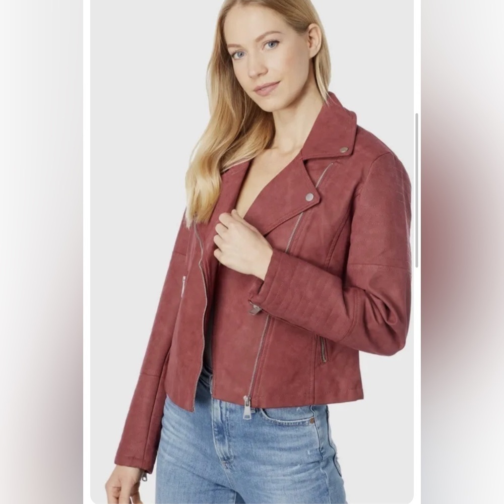 Nwot Avec Les Filles Size 2XS Faux Suede‎ Moto Biker Jacket Women's Rust Red